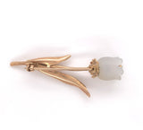 18k Gold Carved Genuine Natural Chalcedony Tulip Flower Pin w/ Diamond (#J6238)
