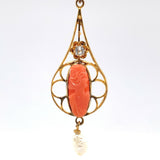 10k Yellow Gold Coral Cameo Lavaliere Pendant (#J5461)