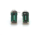 14k White Gold Teal Green Genuine Natural Tourmaline Stud Earrings (#J6323)
