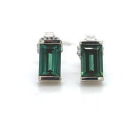 14k White Gold Teal Green Genuine Natural Tourmaline Stud Earrings (#J6323)