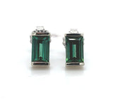 14k White Gold Teal Green Genuine Natural Tourmaline Stud Earrings (#J6323)