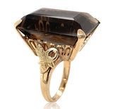 14k Gold Ring with Large Emerald Cut Genuine Natural Smoky Quartz (#J6608)