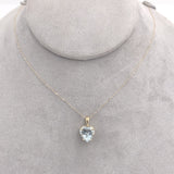 14k Yellow Gold 3 Carat Heart Shape Genuine Natural Aquamarine Pendant (#J6729)