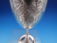 John Evans English Victorian Sterling Silver Goblet Fancy Engraved 6 1/4" #7932