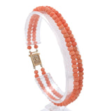 Genuine Natural Coral Bead Double Strand Bracelet 3.5mm w/ 14k Gold Clasp #J6977