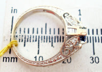 18k Gold Art Deco Style Genuine Natural Blue Sapphire and Diamond Ring (#J2699)