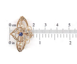 Victorian 10k Rose Gold Watch Pin with Pearls and Blue Paste Stones (#J7545)