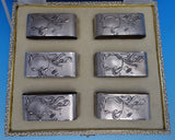 Portuguese .833 Silver Napkin Ring Set 6pc in Box w/ Tulips Butterflies (#9099)