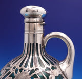 Gorham Sterling Silver Overlay Liquor Bottle with Green Glass - Barware (#9200)