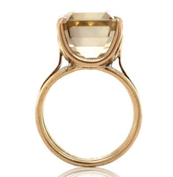 14k Gold Handwrought Emerald Cut Genuine Natural Smoky Quartz Ring (#J6607)