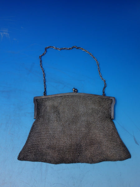 German 800 Silver Mesh Purse circa 1900 8.4 ozt Faux Sapphire Handle (#6174)