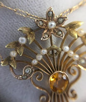 12k Yellow Gold Victorian Citrine and Pearl Large Lavaliere Pendant (#J4621)