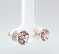 14k White Gold Genuine Natural Morganite and Diamond Halo Stud Earrings (#J6377)