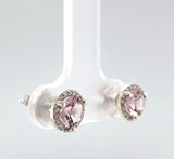 14k White Gold Genuine Natural Morganite and Diamond Halo Stud Earrings (#J6377)