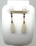 14k Gold White Jade Drop Earrings (#J3779)