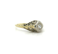 14k Yellow Gold Art Deco Genuine Natural Diamond Filigree Ring (#J5444)