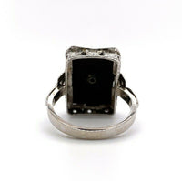 14k White Gold Filigree Genuine Natural Black Onyx and Diamond Ring (#J5573)