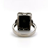 14k White Gold Filigree Genuine Natural Black Onyx and Diamond Ring (#J5573)
