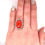 18k Gold and Platinum Genuine Natural Ox Blood Coral and Diamond Ring (#J5398)