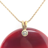 14k Yellow Gold Enamel Bee on Large Genuine Natural Agate Disk Pendant (#J6232)