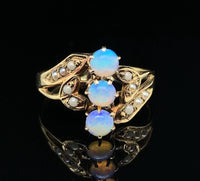 10k Yellow Gold Opal and Seed Pearl Victorian Ring Size 5.75 Jewelry (#J6282)