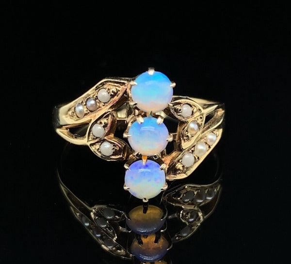10k Yellow Gold Opal and Seed Pearl Victorian Ring Size 5.75 Jewelry (#J6282)