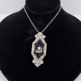 Platinum Genuine Natural Black Onyx and Diamond Pendant (#J5628)