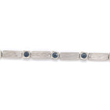 14k Gold Art Deco Genuine Sapphire Link Bracelet Guilloche Engraved (#J6504)