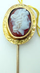 14K Gold Oval Shell Genuine Natural Cameo Stick Pin (#J2669)