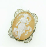 Art Deco 14k Gold Filigree Full Figure Genuine Natural Shell Cameo Pin (#J4359)