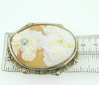 Art Deco 14k Gold Genuine Natural Shell Cameo and Diamond Filigree Pin (#J1895)