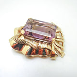 Retro 14k Gold Pin Pendant with Huge 36 Carat Genuine Natural Amethyst (#J3622)