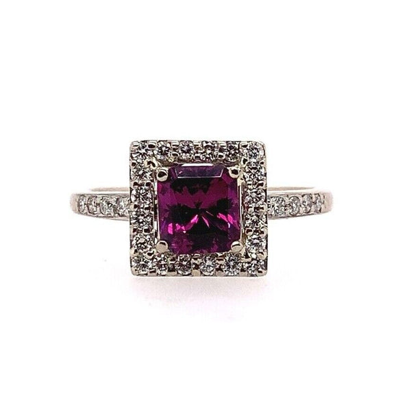 14k Gold 1.10ct Grape Genuine Natural Garnet and Diamond Halo Ring (#J5632)