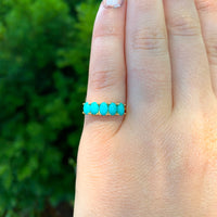 14k Yellow Gold Genuine Natural Turquoise Five-Stone Band Ring Size 6 (#J6800)