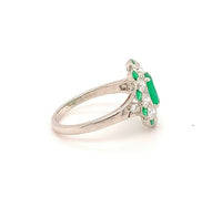 Fine Platinum Genuine Natural Emerald and Diamond Ring (#J4857)