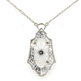 10k Gold Filigree Genuine Natural Rock Crystal Quartz Diamond Pendant (#J6655)