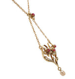 Victorian 14k Gold Heart Shaped Flower Lavaliere Necklace w/Pearls Stones #J7542