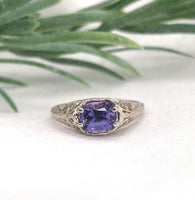 14k White Gold 1.43 Carat Purple Genuine Natural Sapphire Filigree Ring (#J7174)