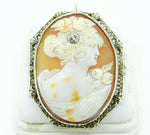 Art Deco 14k Gold Genuine Natural Shell Cameo and Diamond Filigree Pin (#J1895)