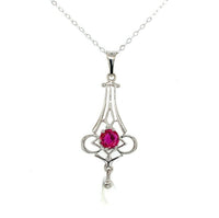 14k White Gold .43ct Ruby Lavaliere Pendant (#J5580)