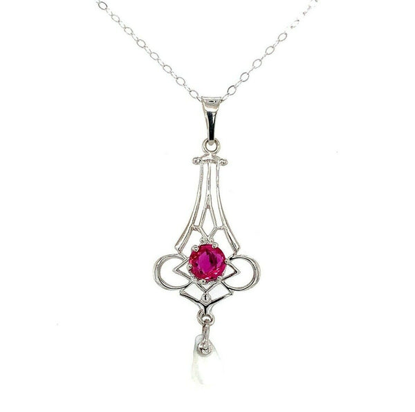 14k White Gold .43ct Ruby Lavaliere Pendant (#J5580)