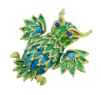 Genuine Natural 18k Yellow Gold Plique-A-Jour Enamel Owl Pin (#J1724)