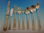 Rose by Stieff Repousse Sterling Silver Flatware Set Service 52 Pieces