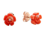 14k Rose Gold Carved Genuine Natural Coral Flower Stud Earrings (#J7351)