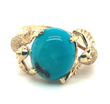 Vintage 14k Yellow Gold Genuine Natural Turquoise Ring with Birds 8.25 (#J5225)