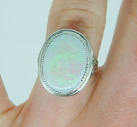 14k White Gold Filigree Large 4.70ct Genuine Natural Opal Ring (#J4988)