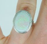 14k White Gold Filigree Large 4.70ct Genuine Natural Opal Ring (#J4988)