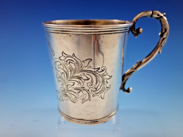 Tifft & Whiting Coin Silver Baby Child's Cup Mug B.C. Scroll Work Dated 1-18-52