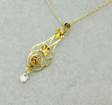 10k Yellow Gold Lavaliere Pendant with Red Glass and Pearl (#J4763)