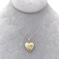 14k Yellow Gold Heart Locket Pendant with Engraved Hearts Jewelry (#J6229)